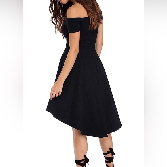 S - Off the Shoulder Black Dress - Picture 3 of 5